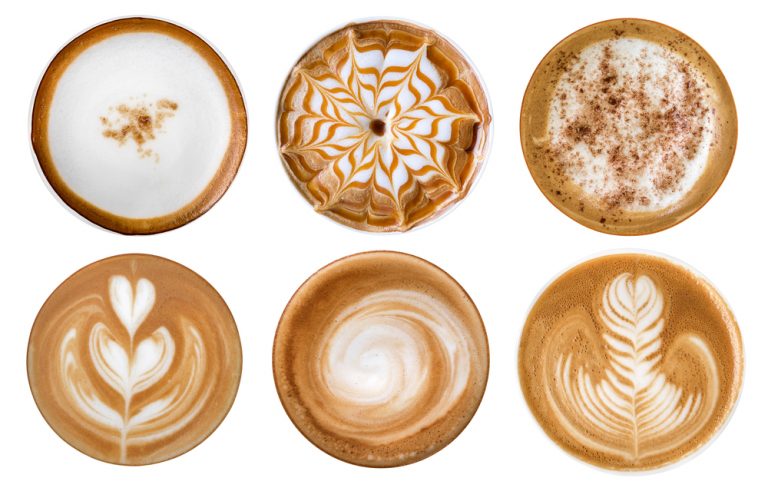 Top,View,Of,Hot,Coffee,Cappuccino,Latte,Art,Foam,Set
